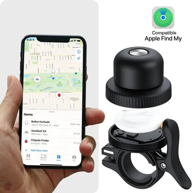 Sonnette connectée pour trottinette et Vélo, Tracker compatible Apple Find My, Noir - MiLi